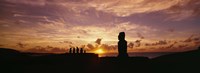 Framed Silhouette of Moai statues at dusk, Tahai Archaeological Site, Rano Raraku, Easter Island, Chile
