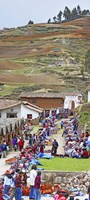 Framed Group of people in a market, Chinchero Market, Andes Mountains, Urubamba Valley, Cuzco, Peru