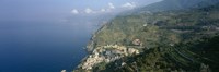 Framed High angle view of a village at the coast, Riomaggiore, La Spezia, Liguria, Italy