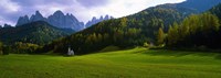 Framed Valley with a church and mountains in the background, Santa Maddalena, Val De Funes, Le Odle, Dolomites, Italy