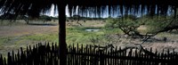 Framed View from a hut, waterhole, Onguma Bush Camp, Etosha National Park, Kunene Region, Namibia