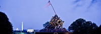 Framed Iwo Jima Memorial at dusk with Washington Monument in the background, Arlington National Cemetery, Arlington, Virginia, USA