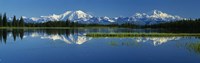 Framed Reflection Of Mountains In Lake, Mt Foraker And Mt Mckinley, Denali National Park, Alaska, USA