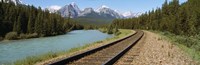 Framed Railroad Tracks Bow River Alberta Canada