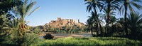 Framed Palm trees with a fortress in the background, Tiffoultoute, Ouarzazate, Marrakesh, Morocco