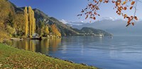 Framed Switzerland, Canton Lucerne, Lake Vierwaldstattersee Vitznau, Panoramic view of mountains around a lake