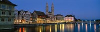 Framed Buildings at the waterfront, Grossmunster Cathedral, Zurich, Switzerland