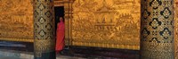 Framed Monk in prayer hall at Wat Mai Buddhist Monastery, Luang Prabang, Laos