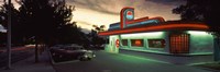 Framed Restaurant lit up at dusk, Route 66, Albuquerque, Bernalillo County, New Mexico, USA