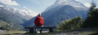 Framed Hiker Contemplating Mountains Switzerland