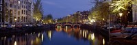 Framed Night View Along Canal Amsterdam The Netherlands