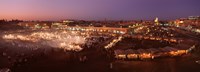 Framed High angle view of a market lit up at dusk, Djemaa El Fna, Medina Quarter, Marrakesh, Morocco