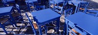 Framed High angle view of tables and chairs at a sidewalk cafe, Paros, Cyclades Islands, Greece