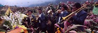 Framed Musicians Celebrating All Saint's Day By Playing Trumpet, Zunil, Guatemala