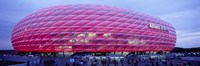 Framed Soccer Stadium Lit Up At Dusk, Allianz Arena, Munich, Germany