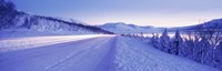 Framed Highway running through a snow covered landscape, Akureyri, Iceland