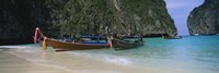 Framed Longtail boats moored on the beach, Ton Sai Beach, Ko Phi Phi Don, Phi Phi Islands, Thailand