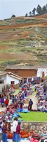 Framed Group of people in a market, Chinchero Market, Andes Mountains, Urubamba Valley, Cuzco, Peru