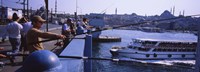 Framed Side profile of fishermen fishing in a river, Galata Bridge, Istanbul, Turkey
