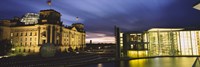Framed Buildings lit up at night, The Reichstag, Spree River, Berlin, Germany
