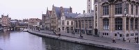Framed Buildings along the river, Leie River, Graslei, Ghent, Belgium