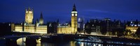 Framed Buildings lit up at dusk, Westminster Bridge, Big Ben, Houses Of Parliament, Westminster, London, England