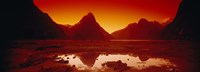 Framed Reflection of mountains in a lake, Mitre Peak, Milford Sound, Fiordland National Park, South Island, New Zealand