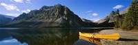 Framed Canoe at the lakeside, Bow Lake, Banff National Park, Alberta, Canada