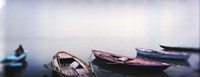 Framed Row boats in a river, Ganges River, Varanasi, Uttar Pradesh, India