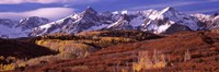 Framed Mountains covered with snow and fall colors, near Telluride, Colorado