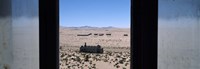 Framed Mining town viewed through a window, Kolmanskop, Namib Desert, Karas Region, Namibia