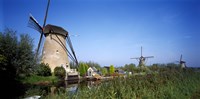 Framed Traditional windmills in a field, Netherlands