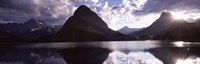 Framed Swiftcurrent Lake, Many Glacier, US Glacier National Park, Montana (cloudy sky)