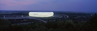 Framed Soccer stadium lit up at nigh, Allianz Arena, Munich, Bavaria, Germany