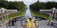 Framed Golden statue and fountain at Grand Cascade at Peterhof Grand Palace, St. Petersburg, Russia