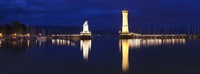 Framed Harbor at Night, Lindau, Lake Constance, Bavaria, Germany