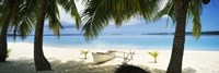 Framed Outrigger boat on the beach, Aitutaki, Cook Islands