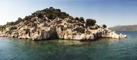 Framed Rocky island in the Mediterranean sea, Sunken City, Kekova, Antalya Province, Turkey