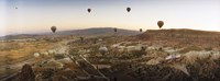 Framed Hot air balloons in flight over Cappadocia, Central Anatolia Region, Turkey