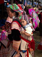 Framed Flower Hmong woman carrying baby on her back, Bac Ha Sunday Market, Lao Cai Province, Vietnam