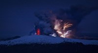 Framed Erupting Volcano at Night, Eyjafjallajokull, Iceland