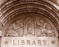 Framed Detail of carvings on the wall of Powell Library, University of California, Los Angeles, California, USA