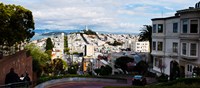 Framed Aerial view of the Lombard Street, Coit Tower, Bay Bridge, San Francisco, California, USA