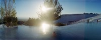 Framed Boy enjoying the hot springs and travertine pool, Pamukkale, Denizli Province, Turkey