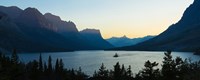 Framed Sunset over St. Mary Lake with Wild Goose Island, US Glacier National Park, Montana, USA