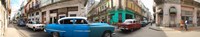 Framed 360 degree view of old cars on a street, Havana, Cuba