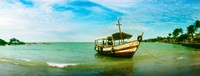 Framed Wooden boat moored on the beach, Morro De Sao Paulo, Tinhare, Cairu, Bahia, Brazil