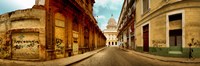 Framed Buildings along street, El Capitolio, Havana, Cuba