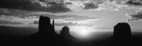 Framed Silhouette of buttes at sunset, Monument Valley, Utah (black and white)