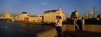 Framed Side profile of a couple romancing, Moskva River, Moscow, Russia
